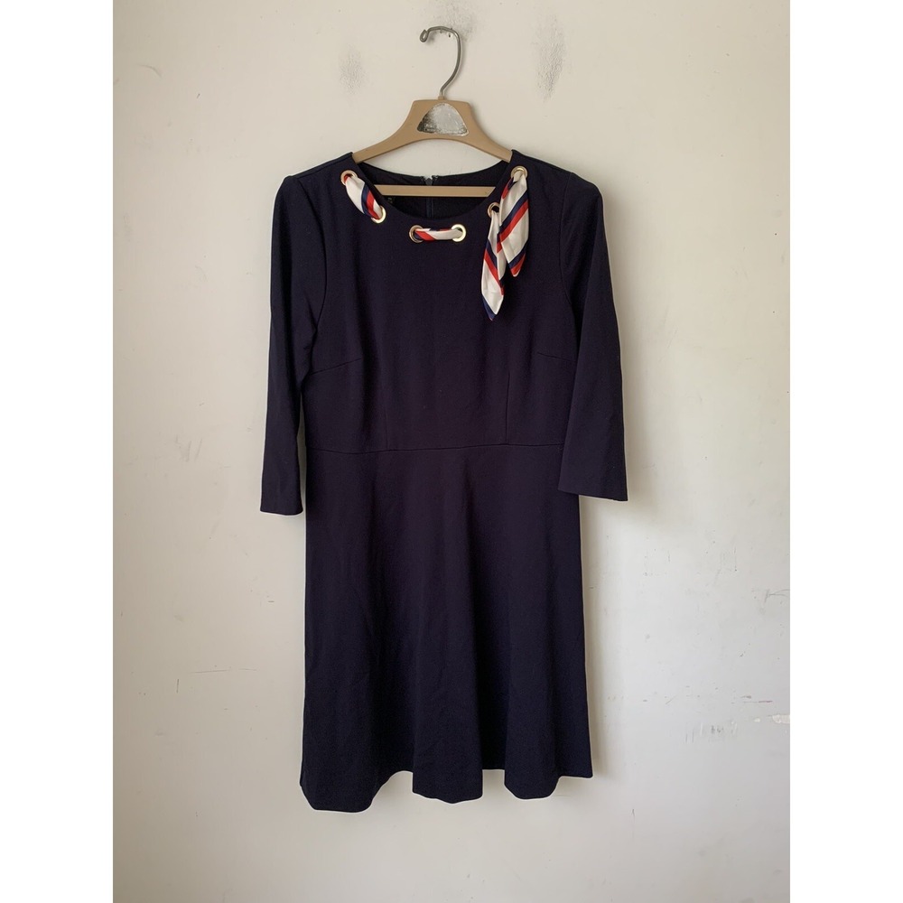 Talbots Womens Dress 10 Petite Blue Preppy Nautical Patriotic Spring Office Navy